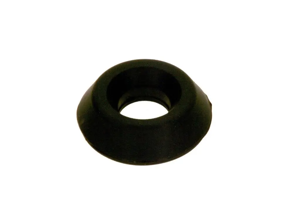Schwarze Gummitülle von Bosch mit einer konischen Form und einem zentralen Loch. Eignet sich für verschiedene Befestigungs- und Dichtungsanwendungen.